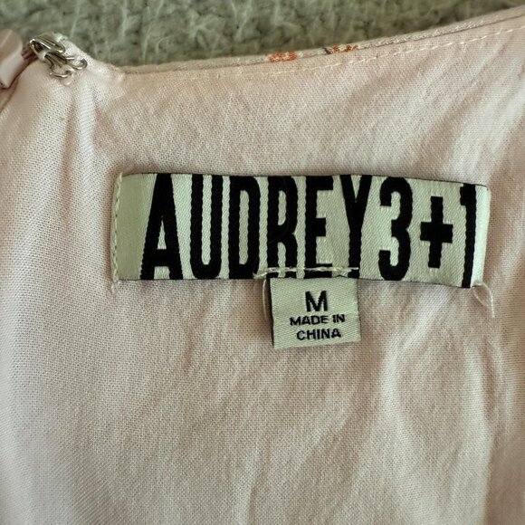 Audrey 3+1 Dress Pink Floral Midi Puff‎ Sleeve Tie Boho Rayon Lined - Picture 3 of 15